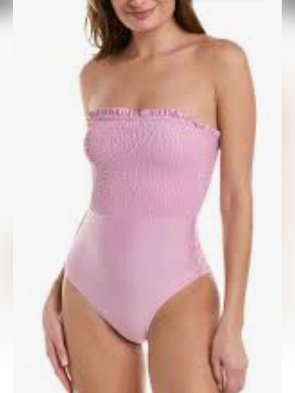 NWT Hermoza Carrie Smocked Bandeau One-Piece Swimsuit Straps Mauve Size 2
